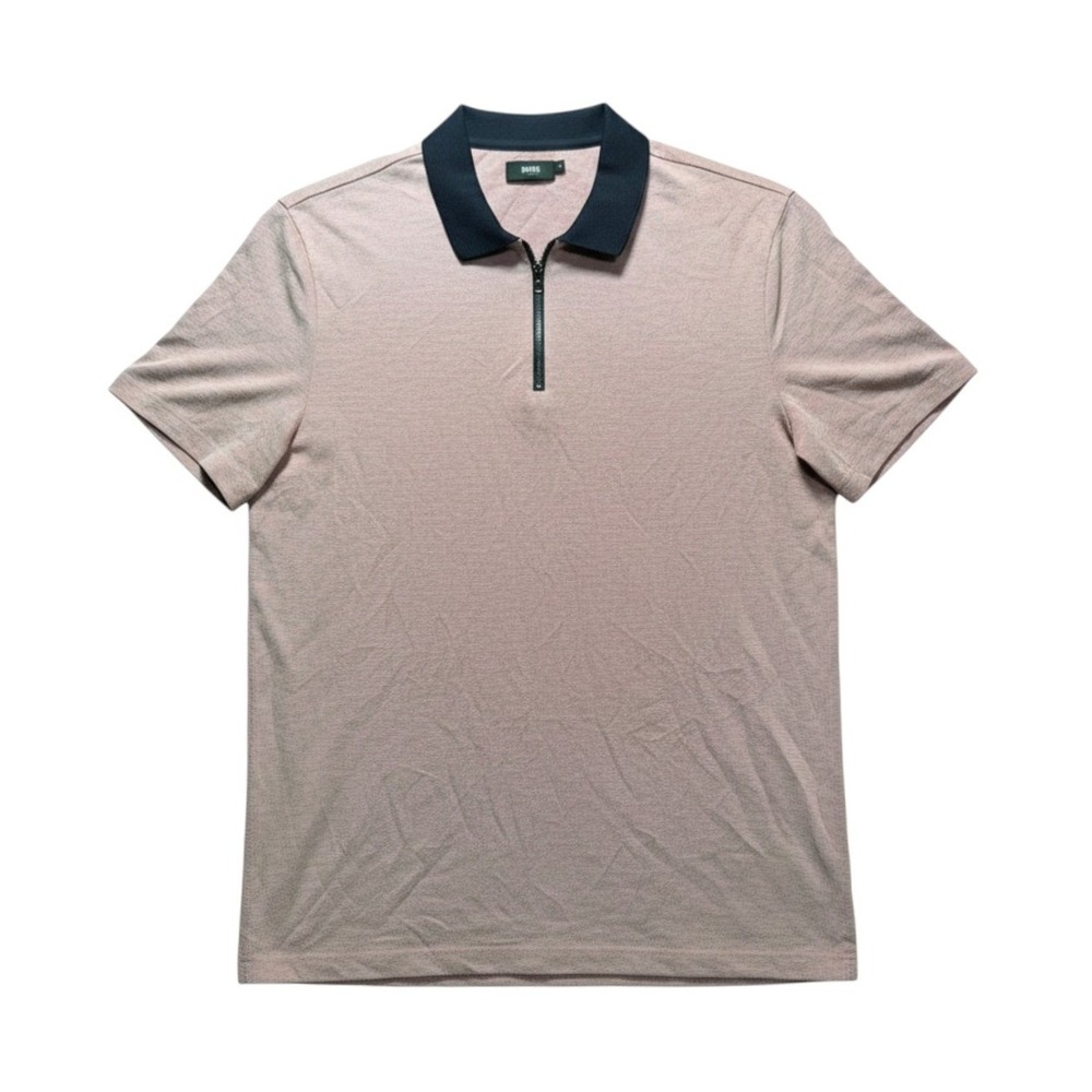 BOSS Hugo Boss Quarter Zip Polo Mens XL Red Blue Mercerized Cotton Paras 01